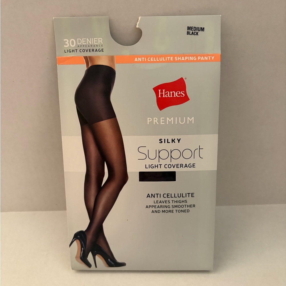 Hanes Premium Silky Support Pantyhose Black Sheer Hosiery Size CD New